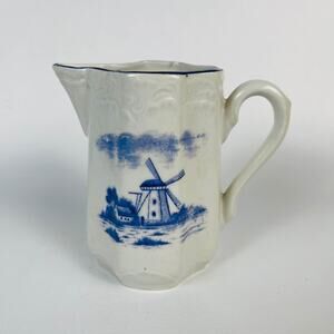 Vintage German Windmill Blue & White Creamer Pitcher